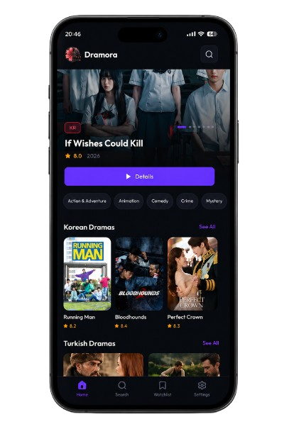 Dramora home screen